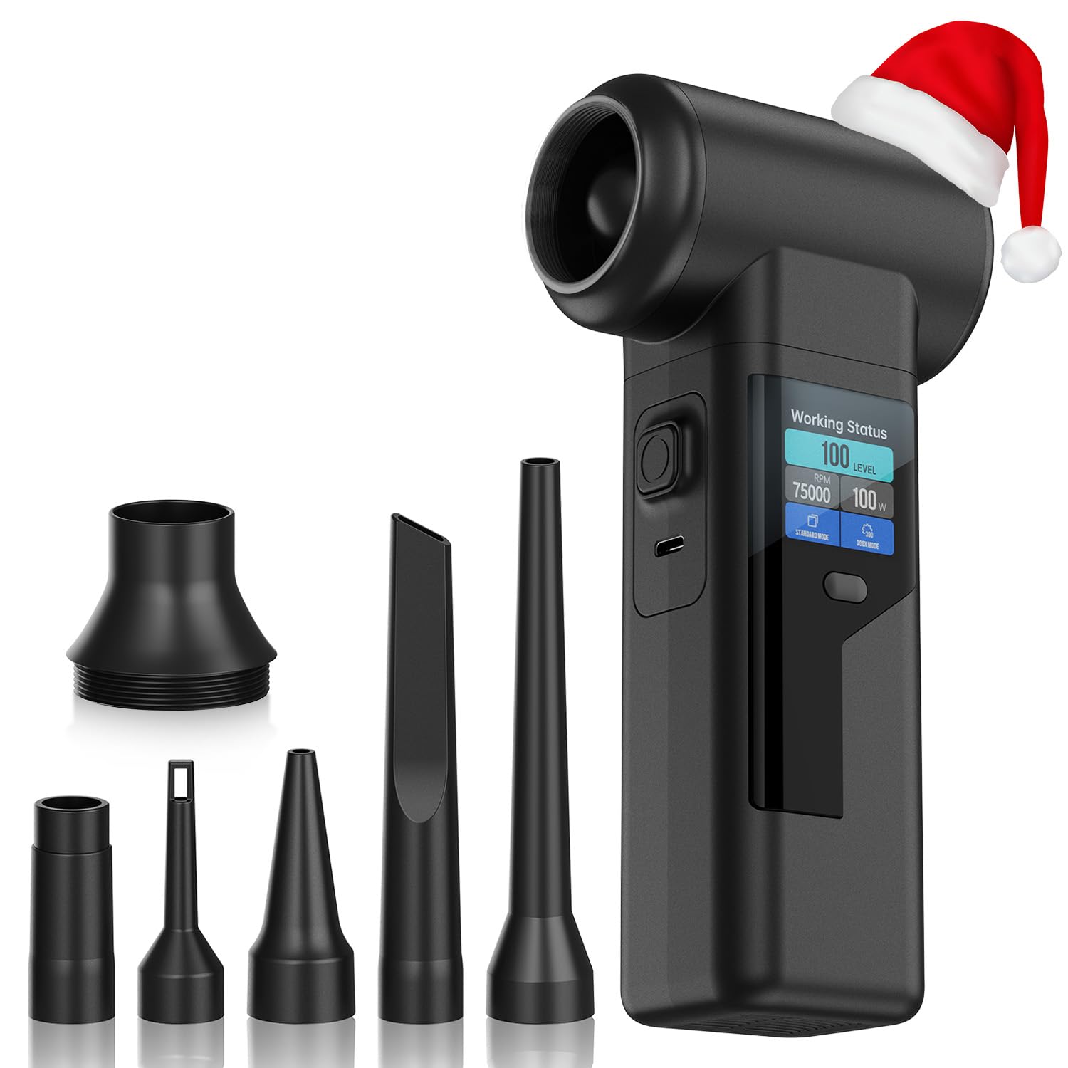 Instant Dust Removal – Finect Electric Air Duster 130000 RPM, 40 mm Motor, 8000 mAh Battery & 30 W Fast Charge, TFT Screen, 300-Speed Control, Rechargeable Compressed Air Blower for PC & Electronics